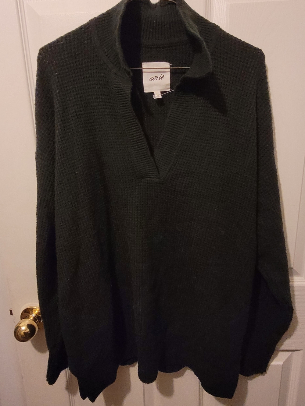 aerie Dark Green V-Neck Collared Sweater